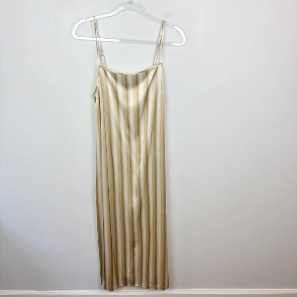 Madewell Silk Midi Slip Dress Faded Khaki Stripe Size 8